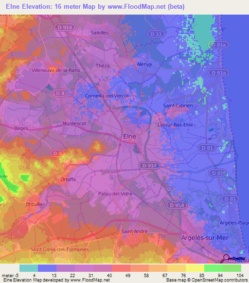 Elne,France Elevation Map