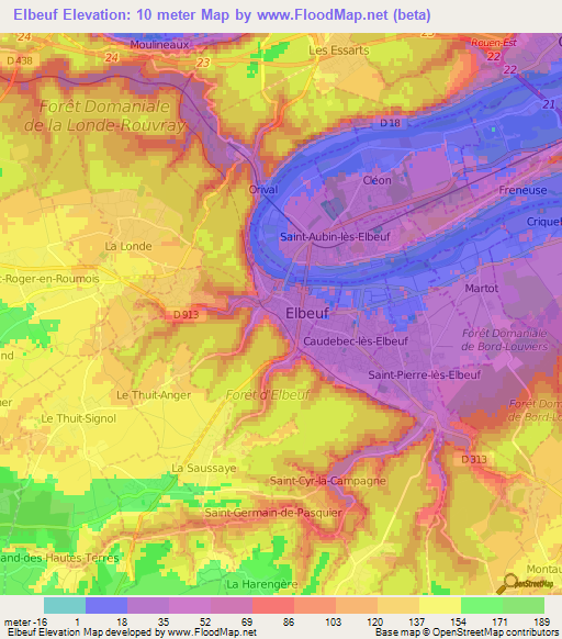 Elbeuf,France Elevation Map