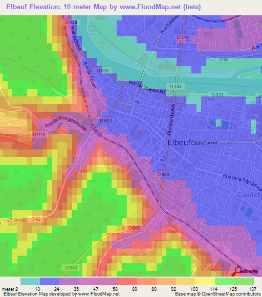 Elbeuf,France Elevation Map