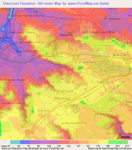 Elancourt,France Elevation Map