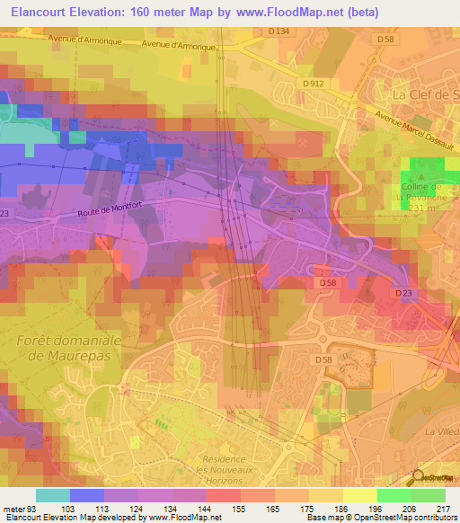 Elancourt,France Elevation Map