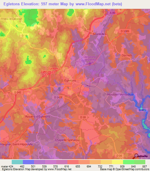 Egletons,France Elevation Map