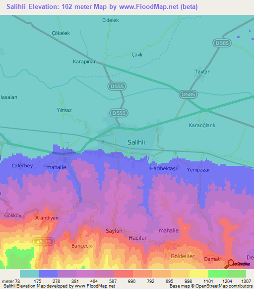 Salihli,Turkey Elevation Map