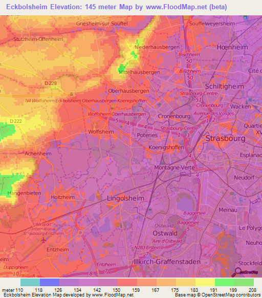 Eckbolsheim,France Elevation Map