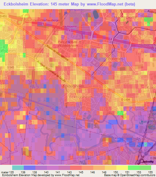 Eckbolsheim,France Elevation Map