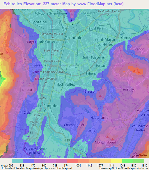 Echirolles,France Elevation Map