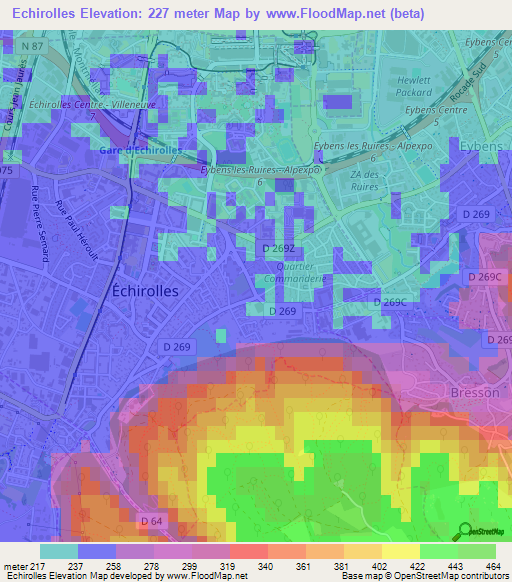 Echirolles,France Elevation Map