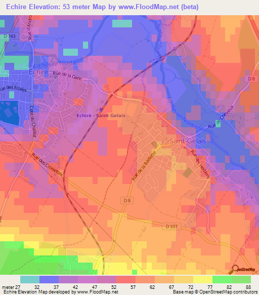 Echire,France Elevation Map