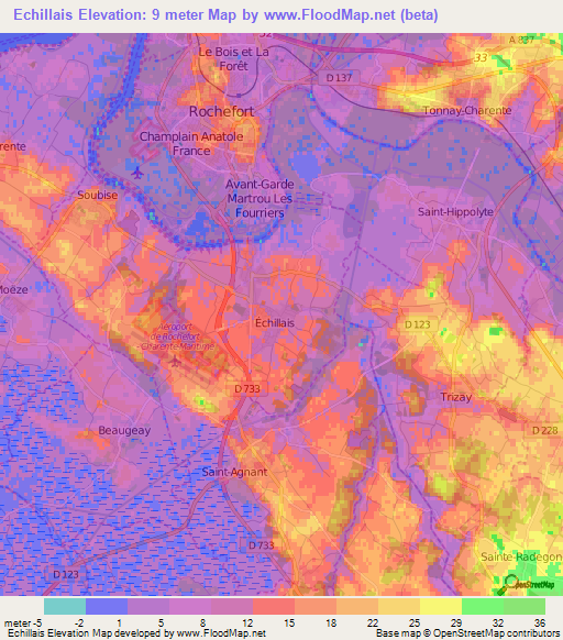 Echillais,France Elevation Map