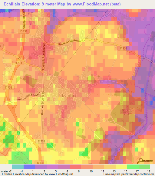 Echillais,France Elevation Map