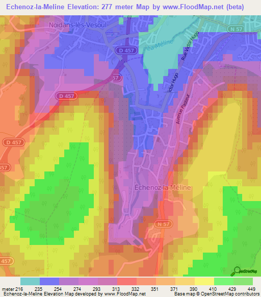 Echenoz-la-Meline,France Elevation Map