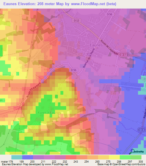 Eaunes,France Elevation Map