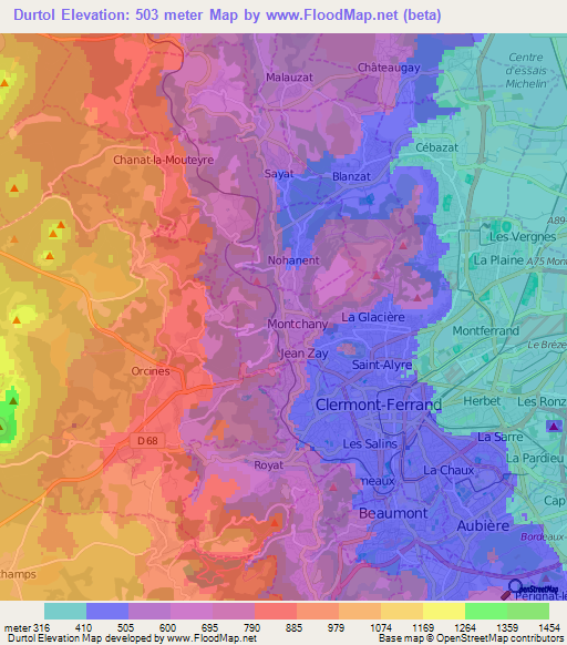 Durtol,France Elevation Map