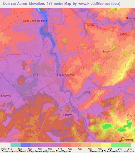Dun-sur-Auron,France Elevation Map