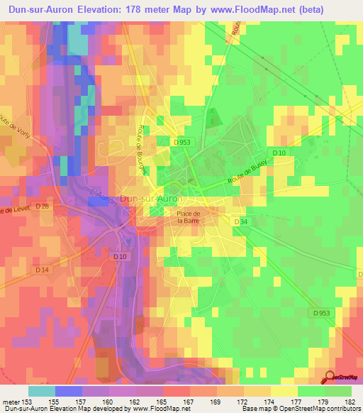 Dun-sur-Auron,France Elevation Map