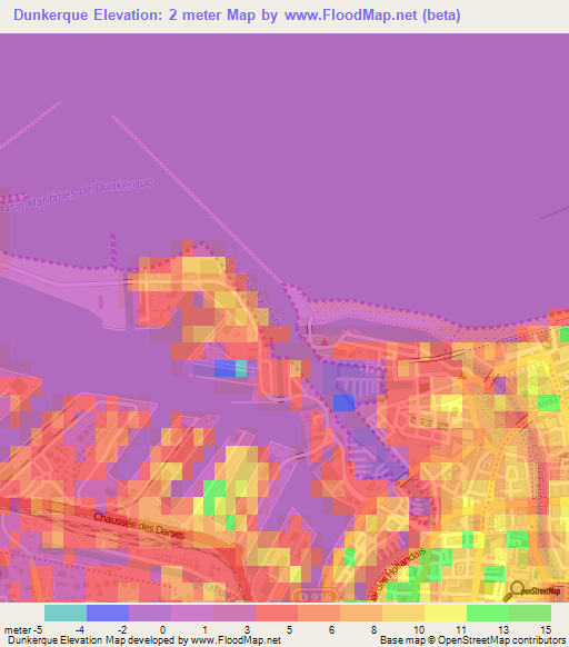 Dunkerque,France Elevation Map