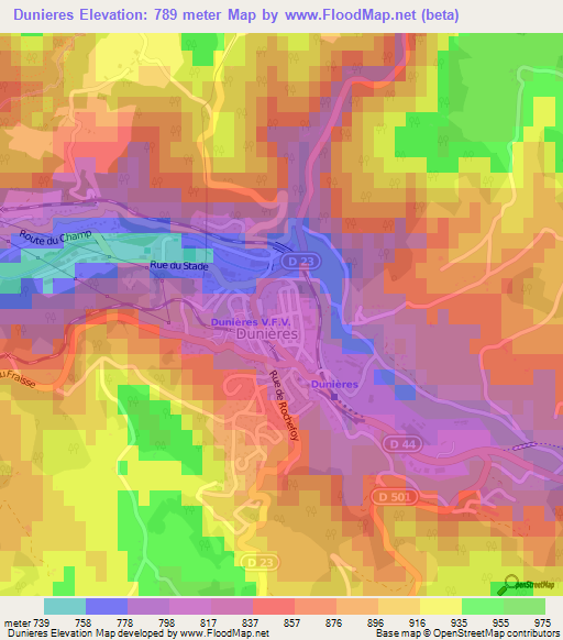 Dunieres,France Elevation Map