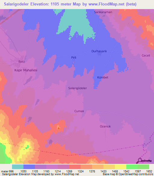 Salarigodeler,Turkey Elevation Map