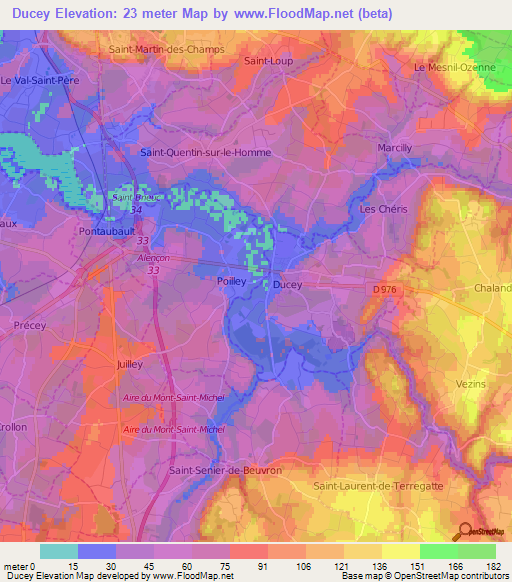 Ducey,France Elevation Map