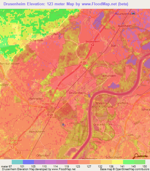 Drusenheim,France Elevation Map