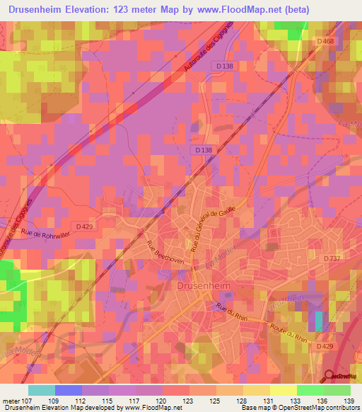 Drusenheim,France Elevation Map