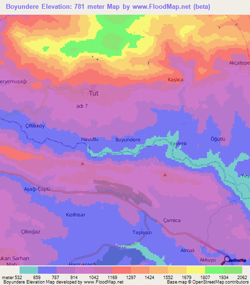 Boyundere,Turkey Elevation Map