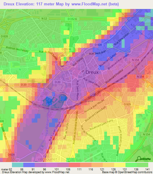 Dreux,France Elevation Map