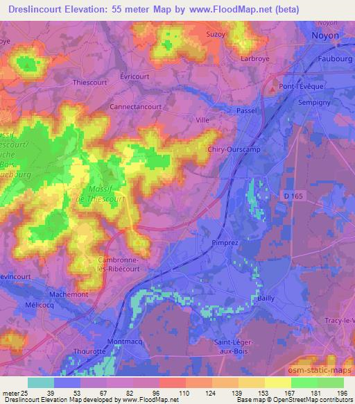 Dreslincourt,France Elevation Map