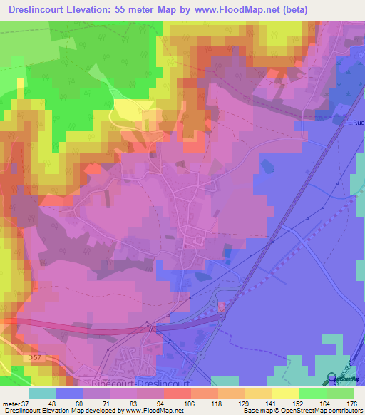 Dreslincourt,France Elevation Map