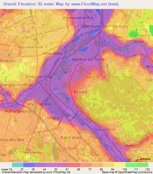 Draveil,France Elevation Map