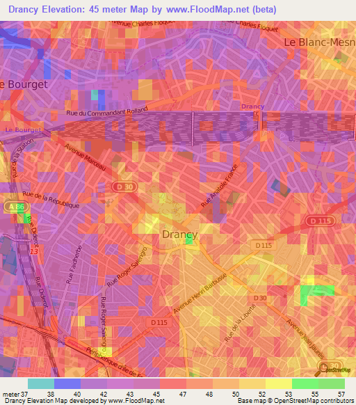 Drancy,France Elevation Map