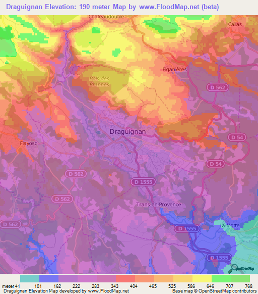 Draguignan,France Elevation Map