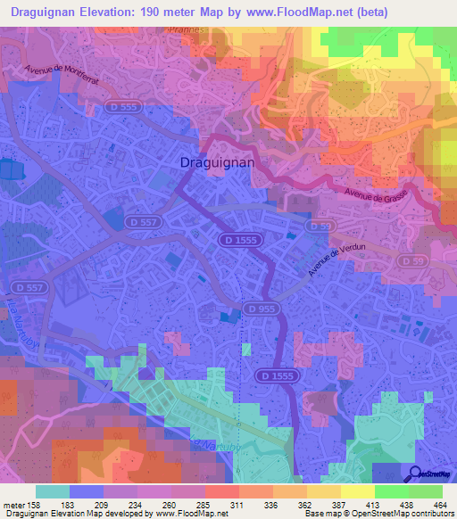 Draguignan,France Elevation Map