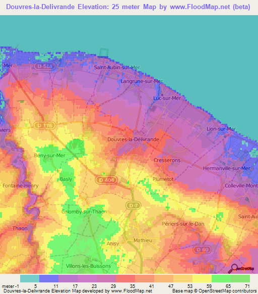 Douvres-la-Delivrande,France Elevation Map