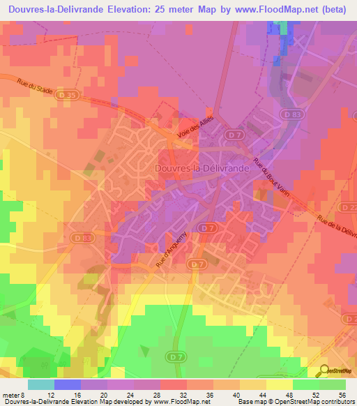 Douvres-la-Delivrande,France Elevation Map