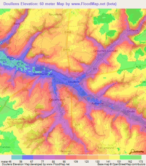 Doullens,France Elevation Map