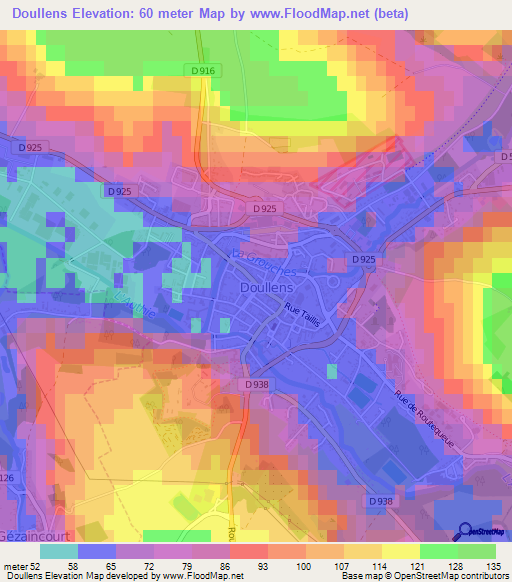 Doullens,France Elevation Map