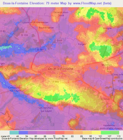 Doue-la-Fontaine,France Elevation Map