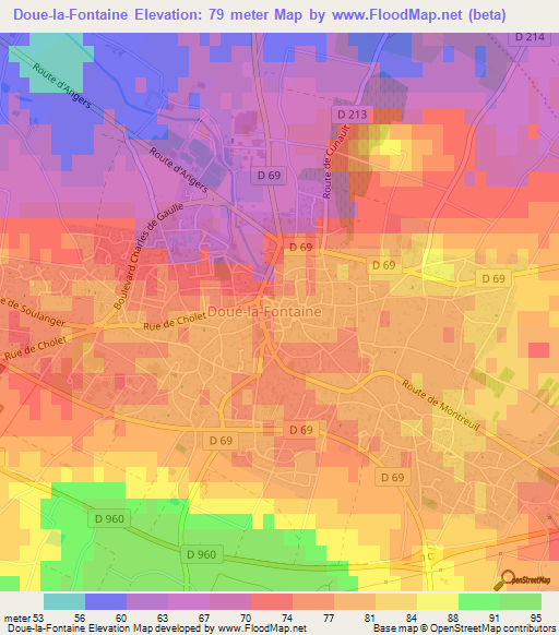 Doue-la-Fontaine,France Elevation Map