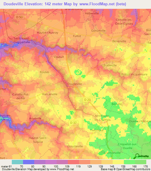 Doudeville,France Elevation Map