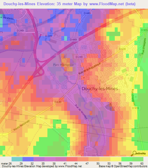 Douchy-les-Mines,France Elevation Map