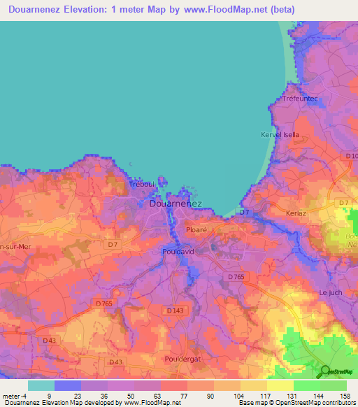 Douarnenez,France Elevation Map