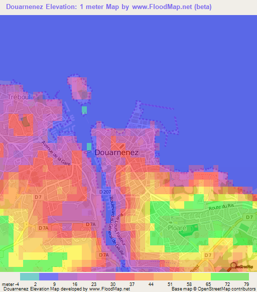 Douarnenez,France Elevation Map