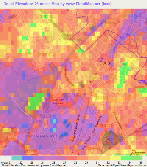 Douai,France Elevation Map