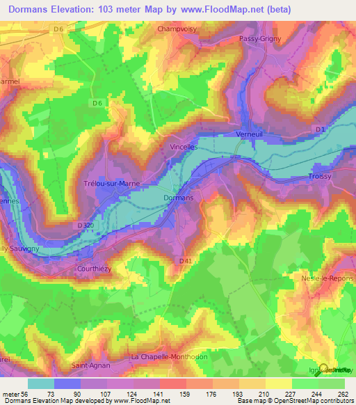 Dormans,France Elevation Map