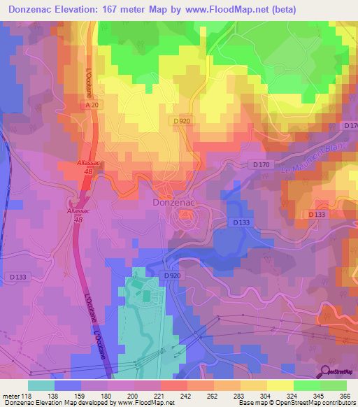 Donzenac,France Elevation Map