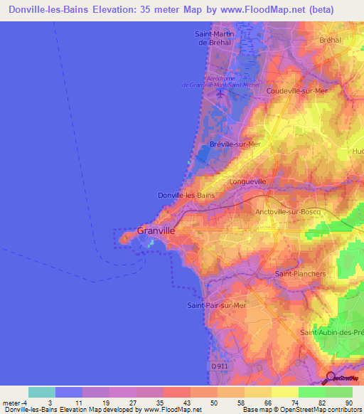 Donville-les-Bains,France Elevation Map