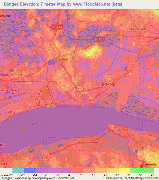 Donges,France Elevation Map