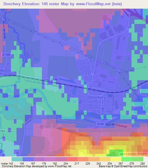 Donchery,France Elevation Map