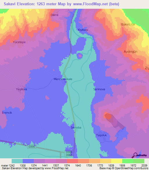 Sakavi,Turkey Elevation Map